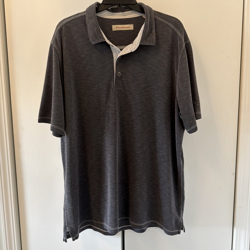 Tommy Bahama Mens XL Black Contrast Stitch Modal Blend Short Sleeve Polo Shirt